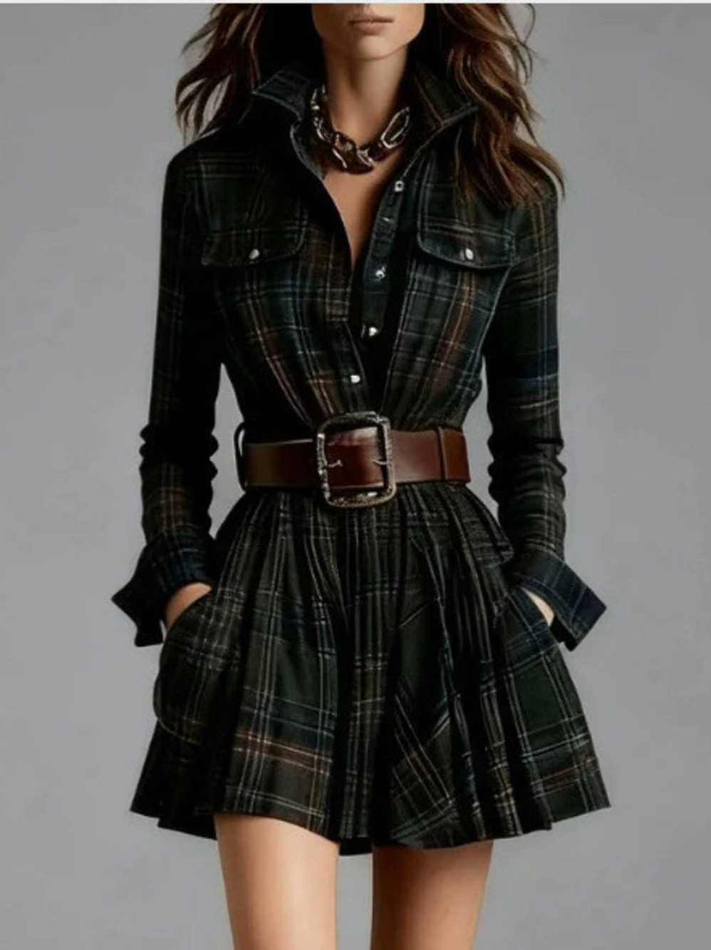 Plus Size French Vintage Plaid Asymmetric Slimming Womens Designer Dress